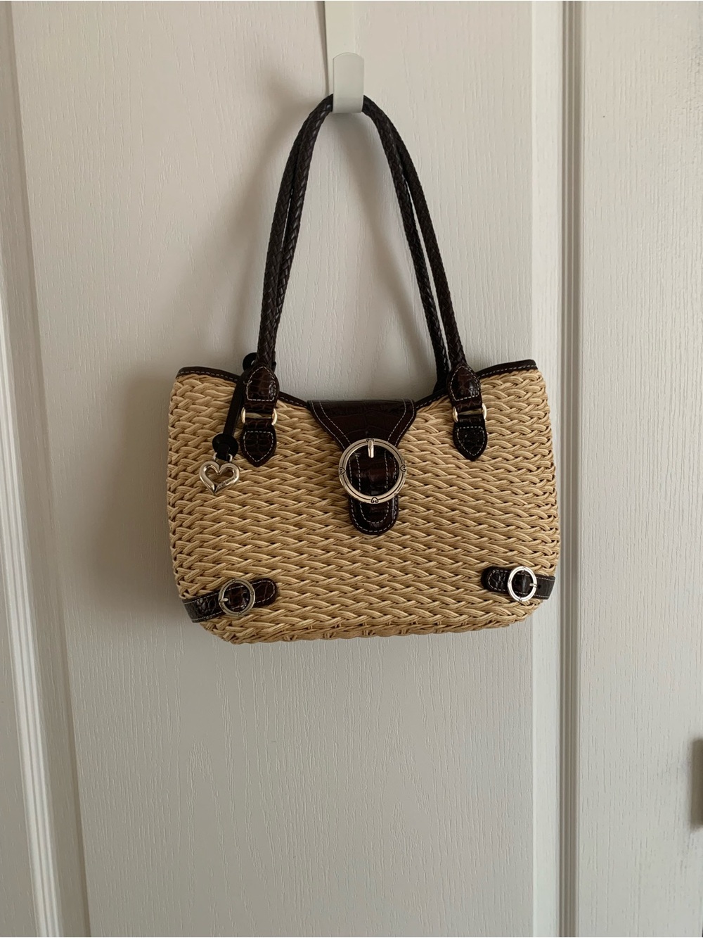 Brighton Belinda Woven Straw Tote with Dark Brown Trim